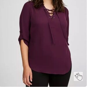 🆕 Torrid Harper Deep Purple Lace-Up Blouse!!! NEW w/ Tags!!!  Plus size 2